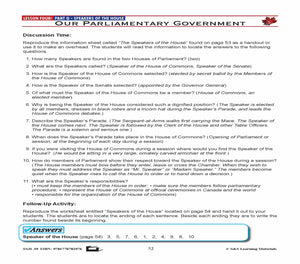 Canadian Government Lesson: Speakers of the House Grades 5+