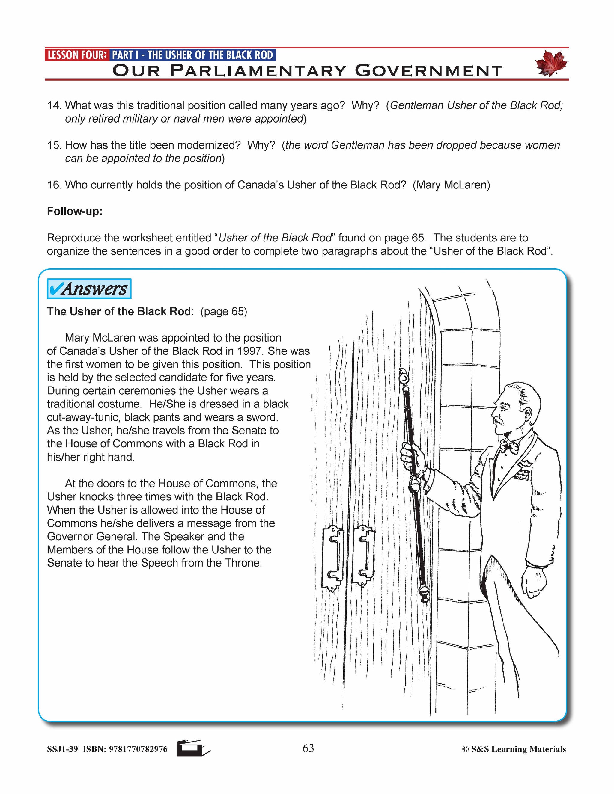 Canadian Government Lesson: The Usher of the Black Rod Grades 5+