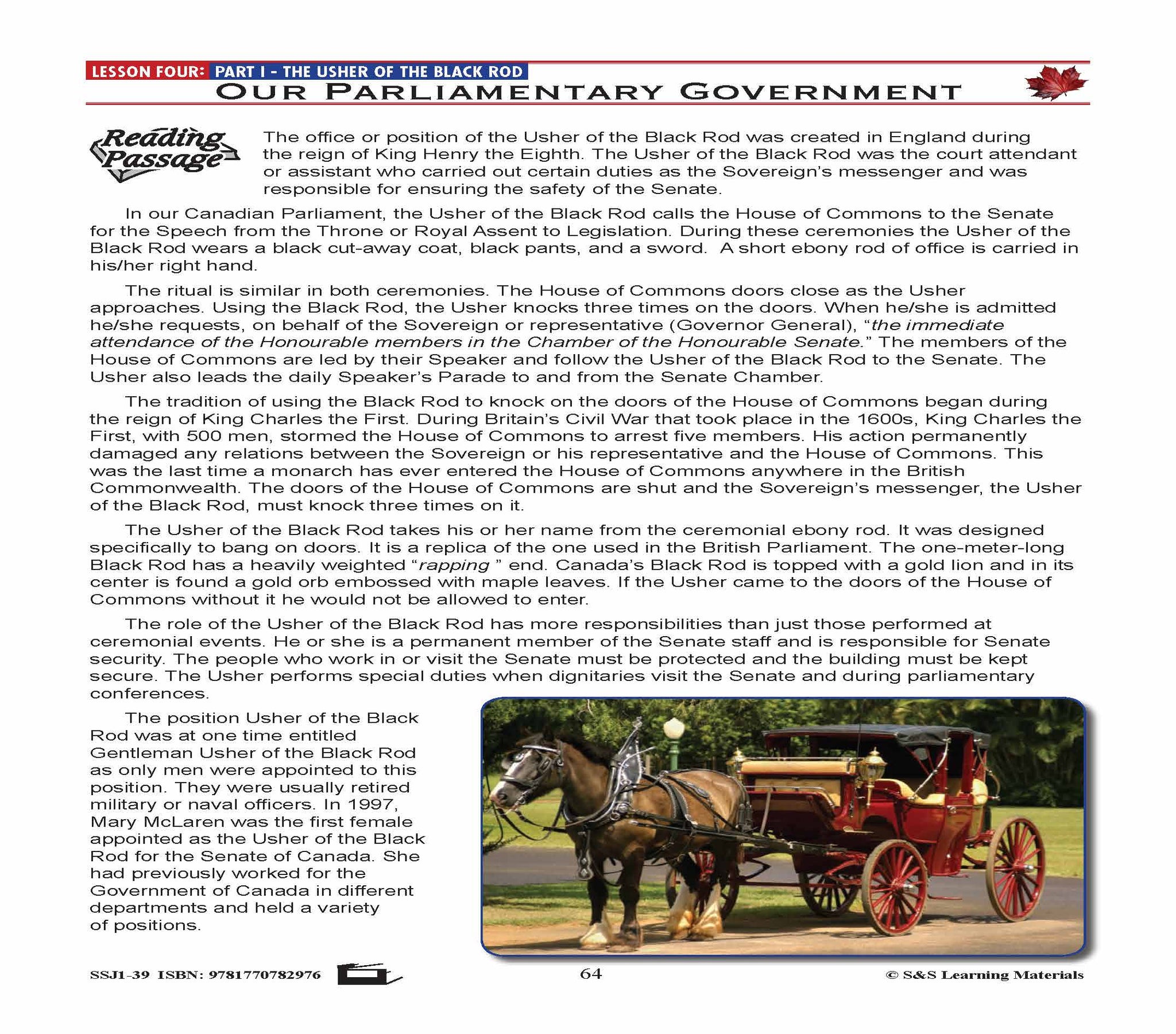 Canadian Government Lesson: The Usher of the Black Rod Grades 5+