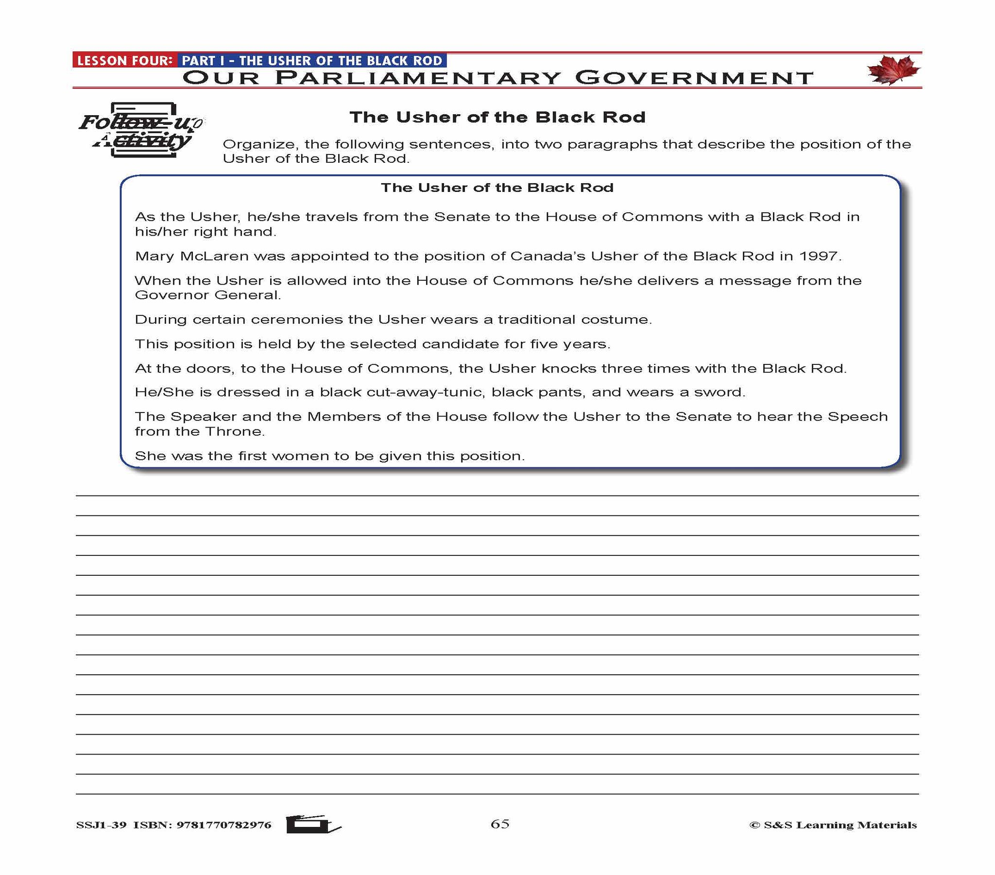 Canadian Government Lesson: The Usher of the Black Rod Grades 5+