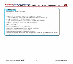 Canadian Government Lesson: Parliamentary Pages Grades 5+