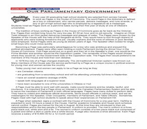 Canadian Government Lesson: Parliamentary Pages Grades 5+