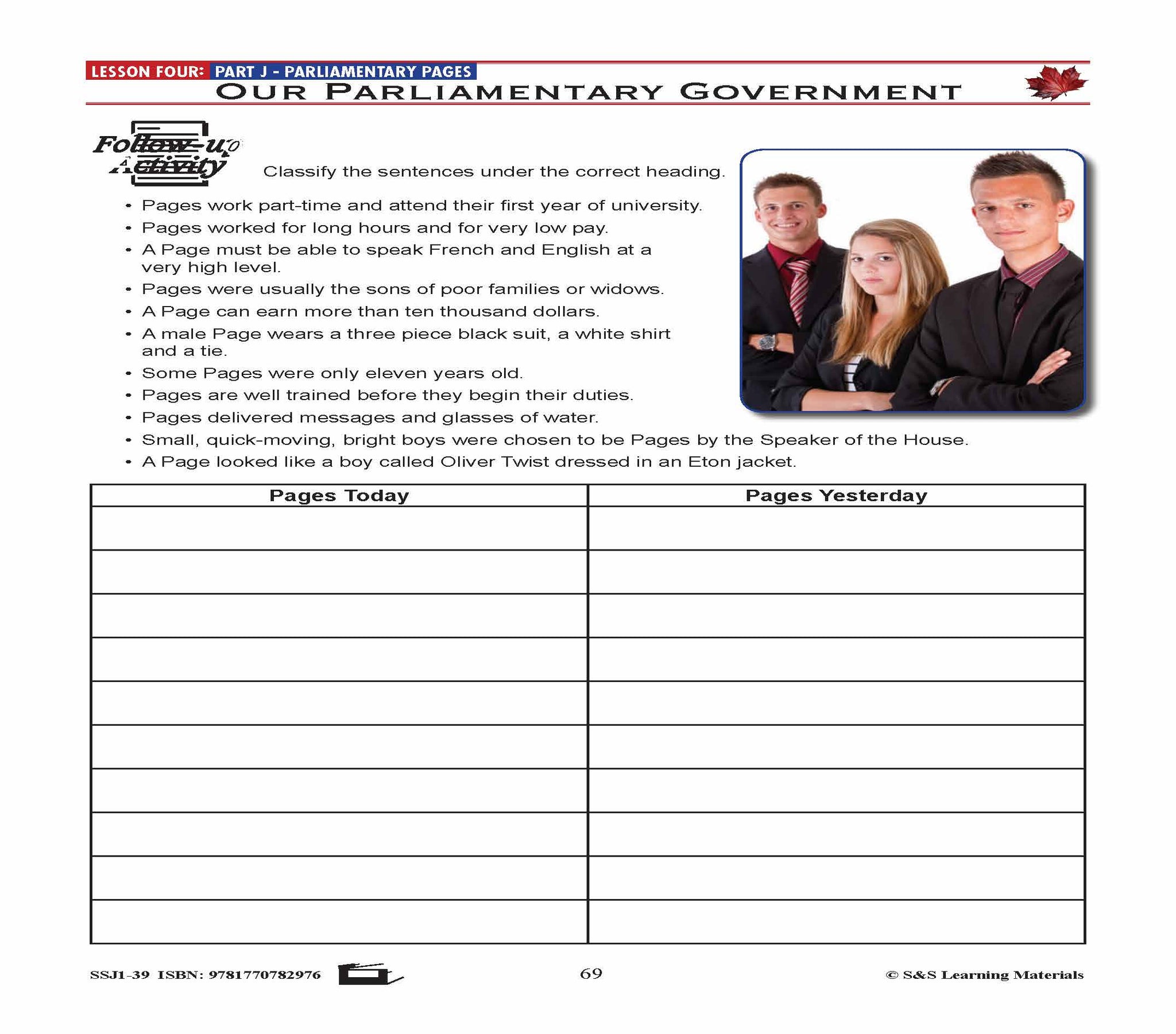 Canadian Government Lesson: Parliamentary Pages Grades 5+