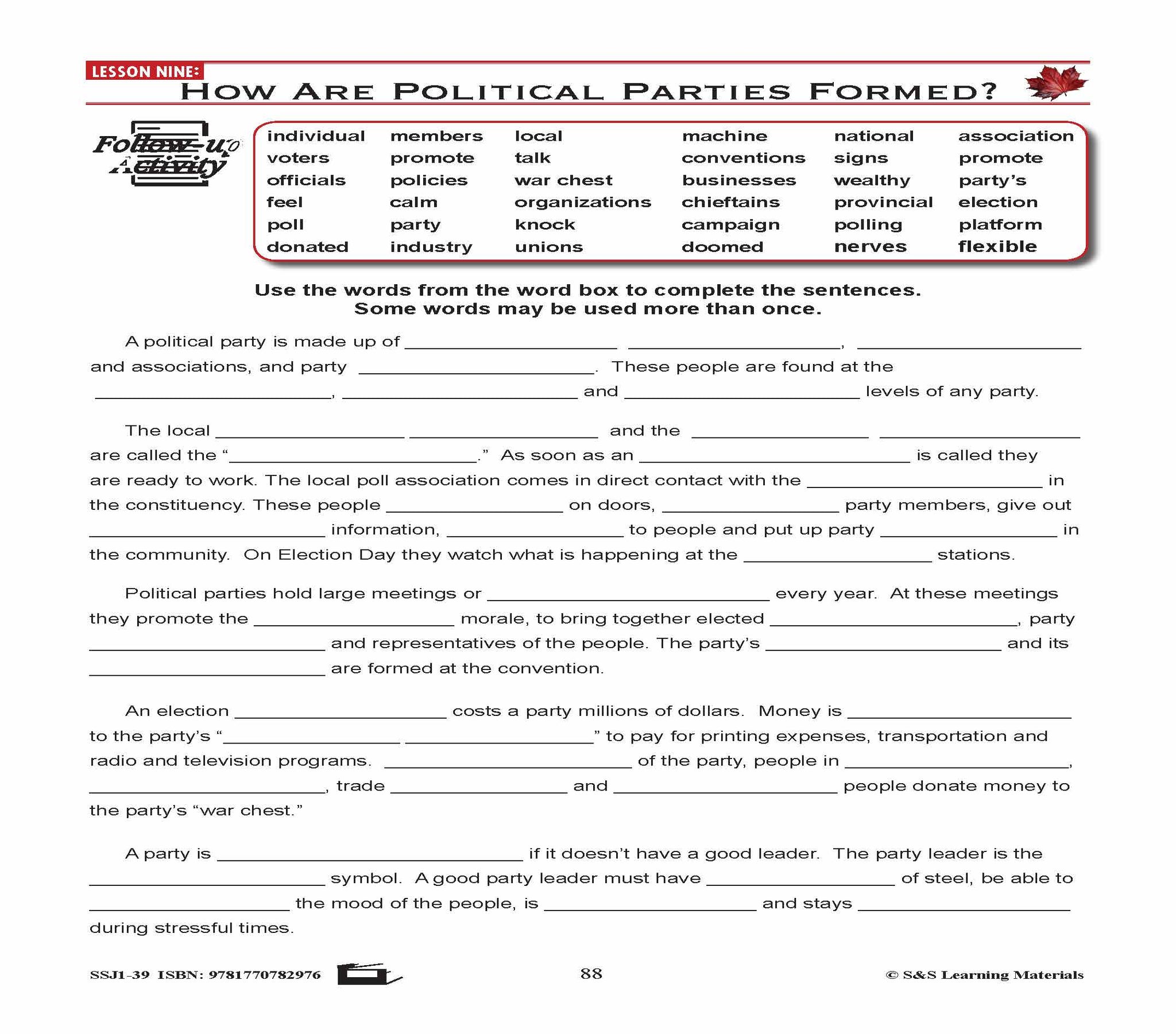Canadian Government Lesson: How Are Political Parties Formed? Grades 5+