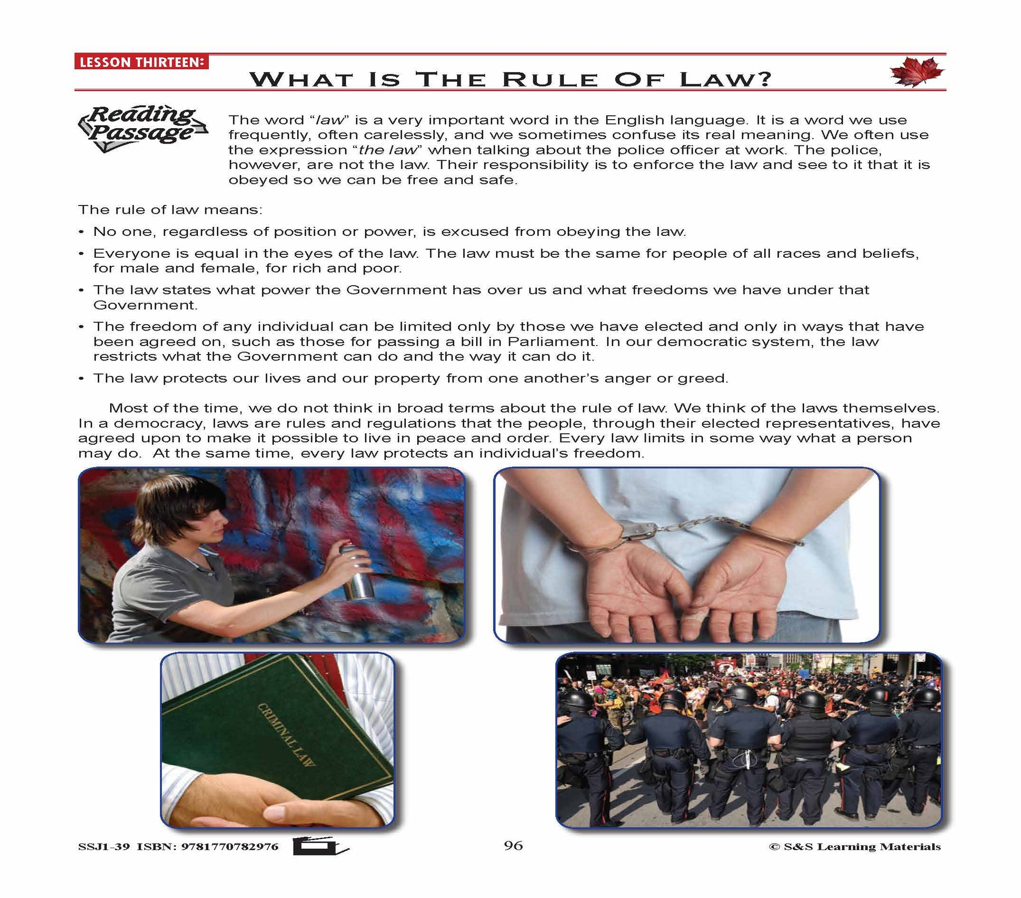 Canadian Government Lesson: What is the Rule of Law? Grades 5+