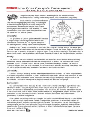 Canadian Government Lesson: How Does Canada's Environment Shape Its Government? Grades 5+