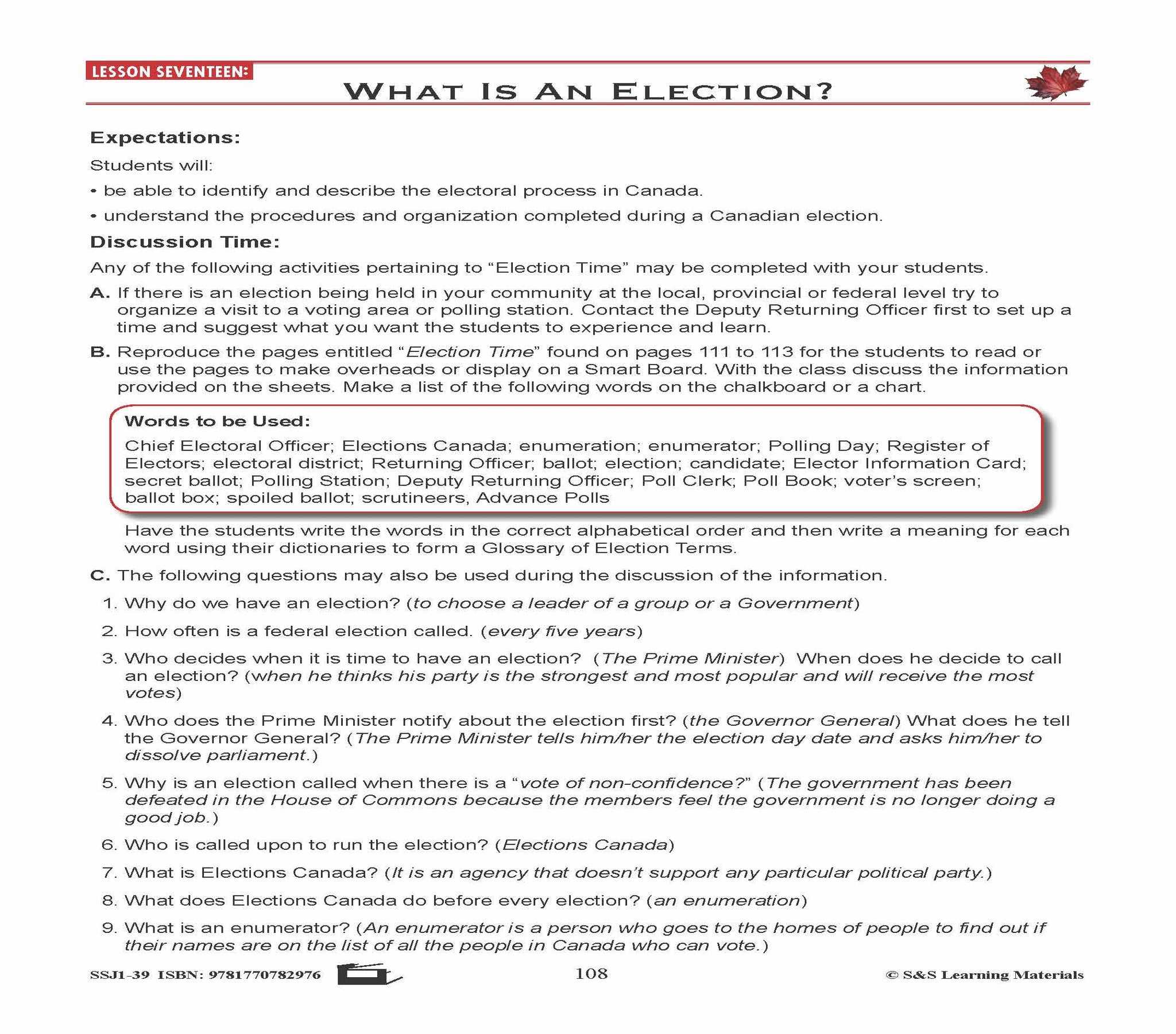 Canadian Government Lessons: What Is An Election? Gr. 5-8