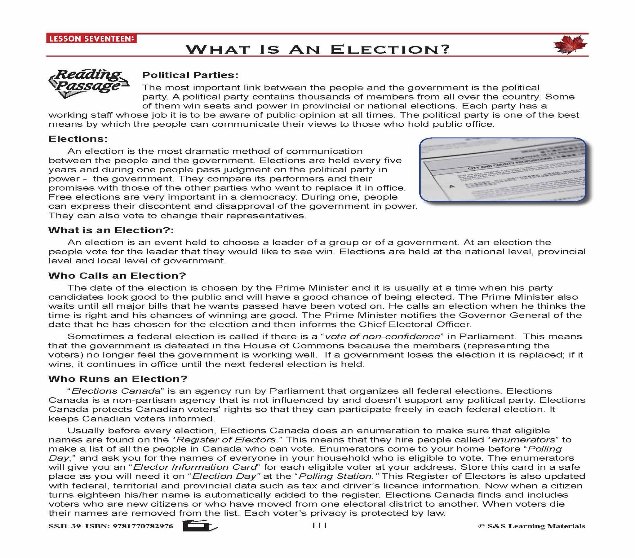 Canadian Government Lessons: What Is An Election? Gr. 5-8