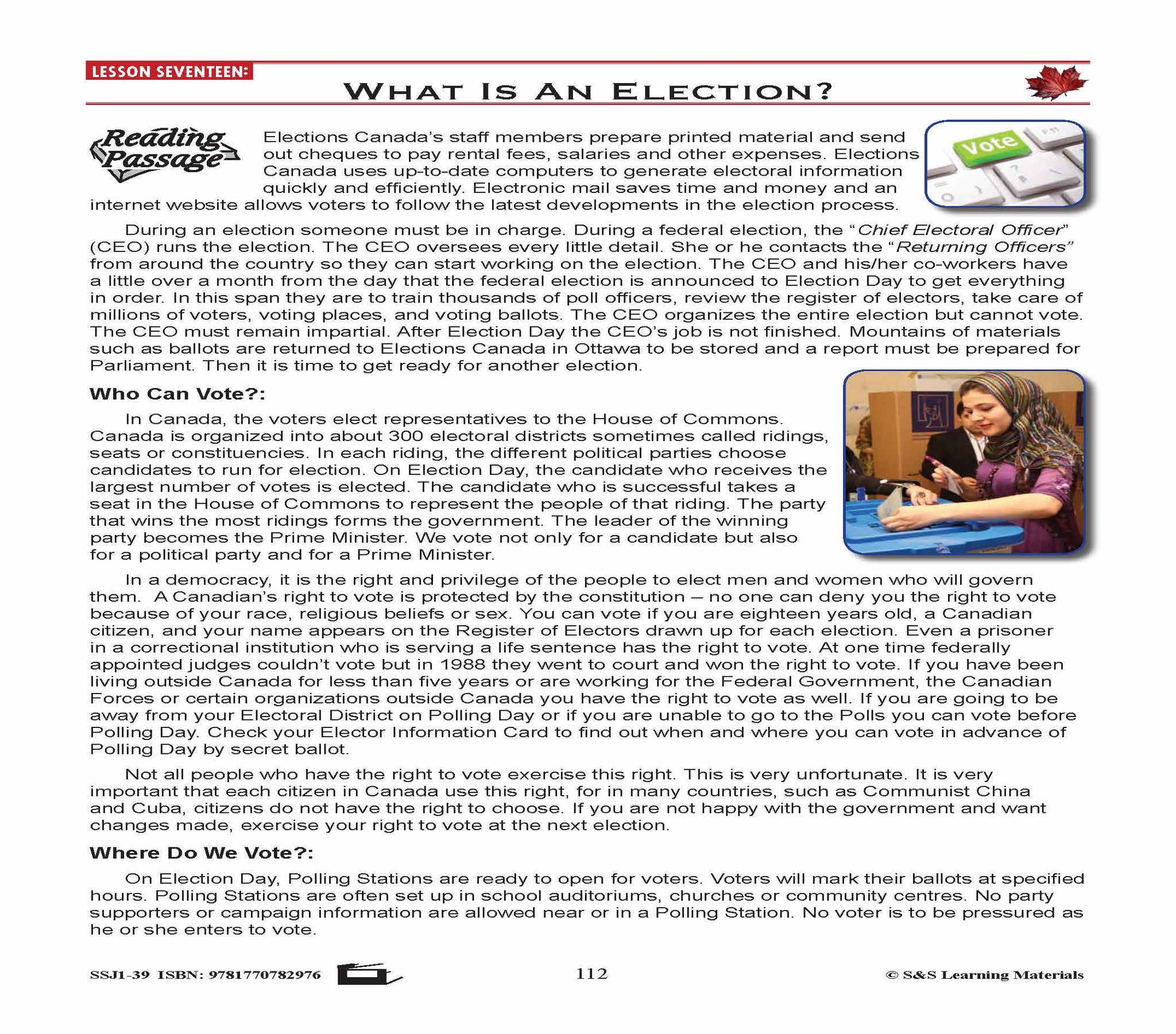 Canadian Government Lessons: What Is An Election? Gr. 5-8