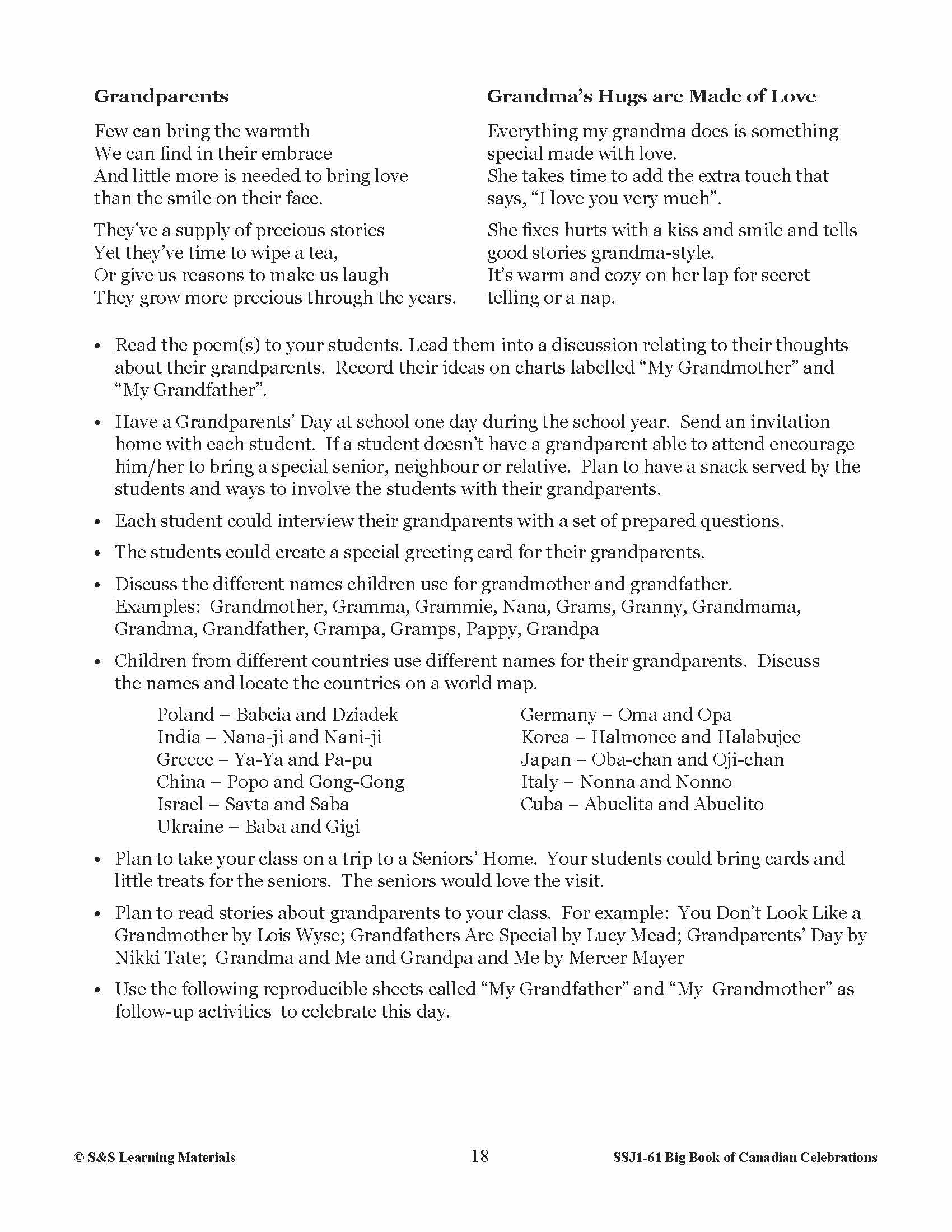 Grandparents' Day Gr. 1-3 Teacher Directed Lesson & Activities