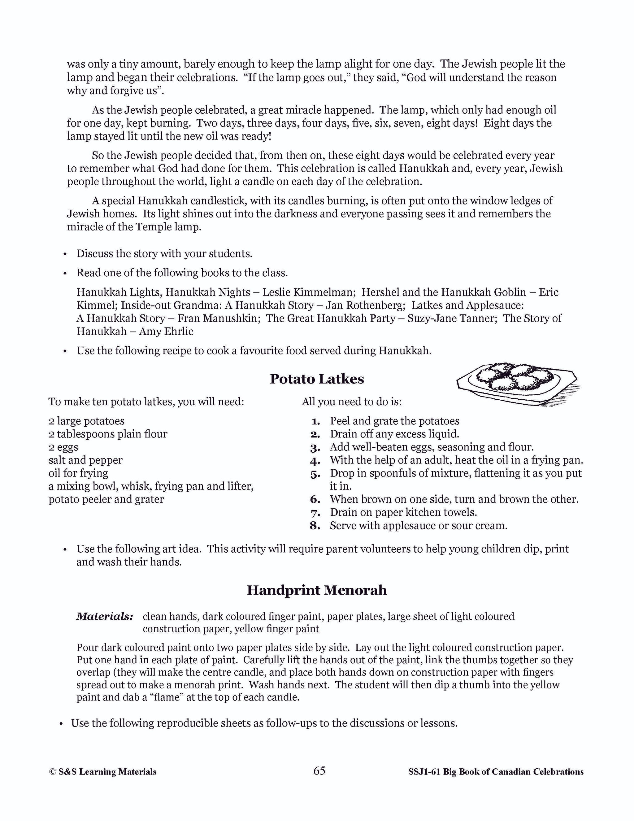 Hanukkah Grades 1-3 Teacher Directed Lesson & Activities