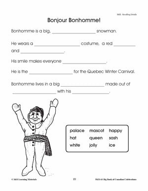 Quebec Winter Carnival Grades 1-3 Teacher Directed Lesson & Activities