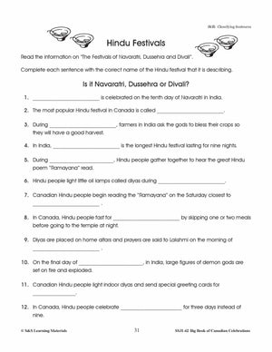 Hindu Festivals Gr. 4-6 Information and Worksheets