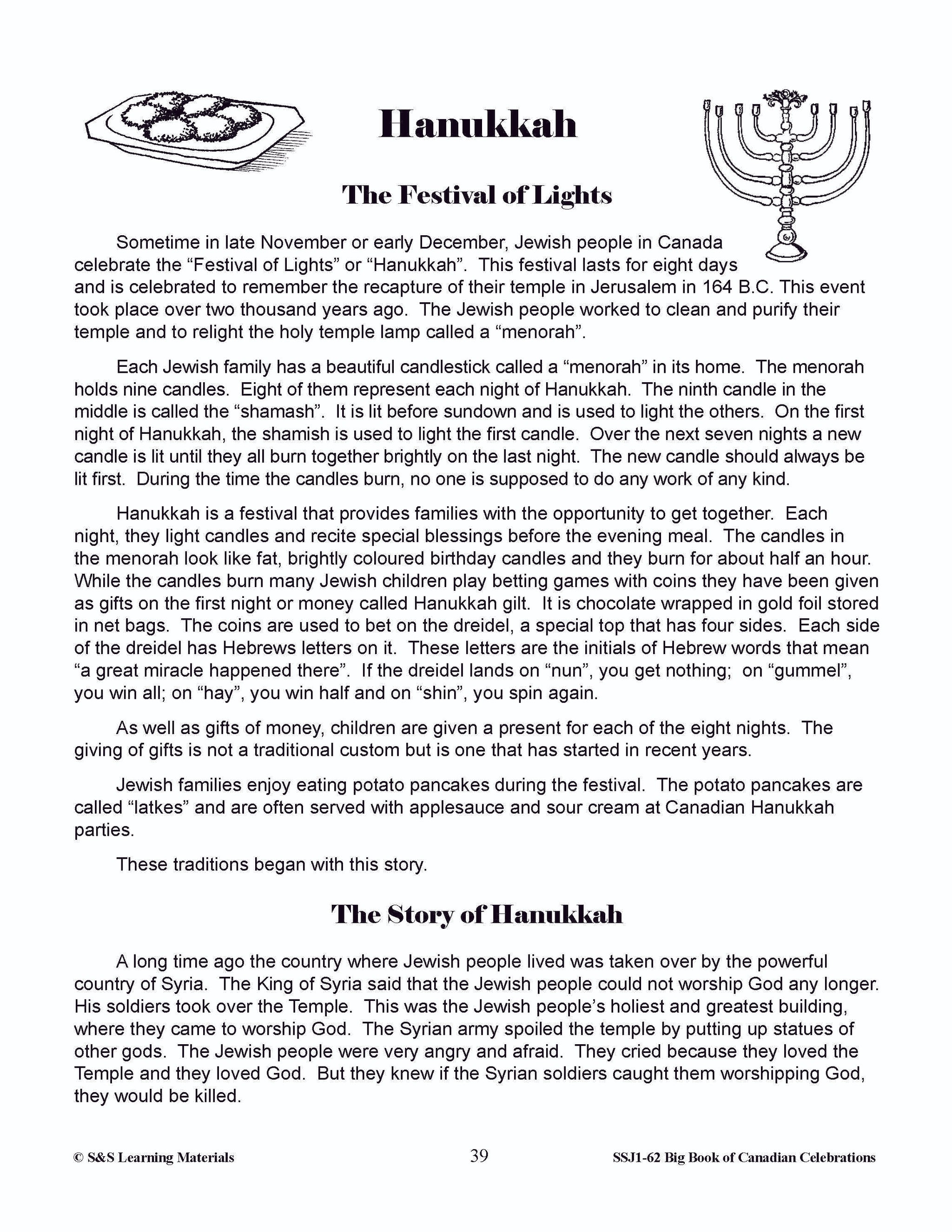 Hanukkah Grades 4-6 Teacher Information & Worksheets