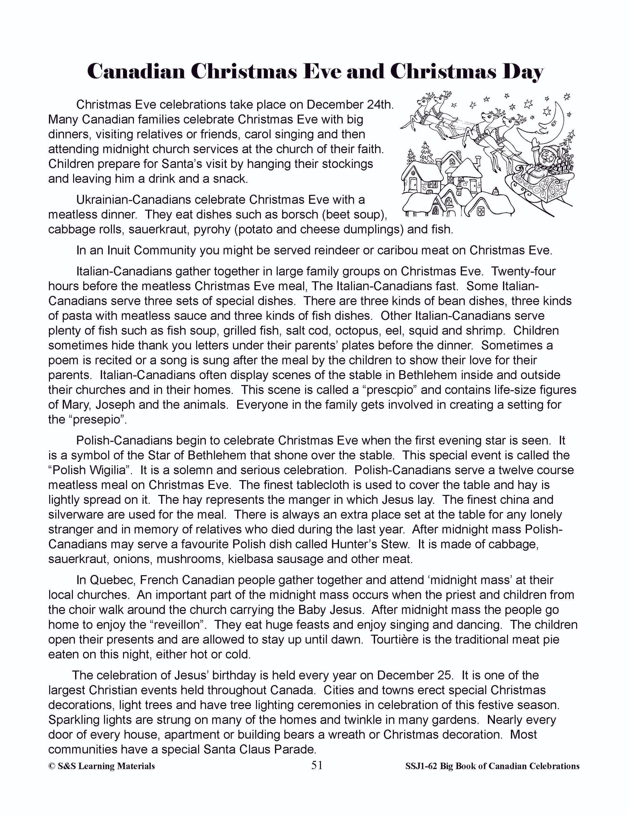 Canadian Christmas Eve and Christmas Day Gr. 4-6 Information and Worksheets