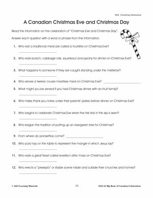 Canadian Christmas Eve and Christmas Day Gr. 4-6 Information and Worksheets