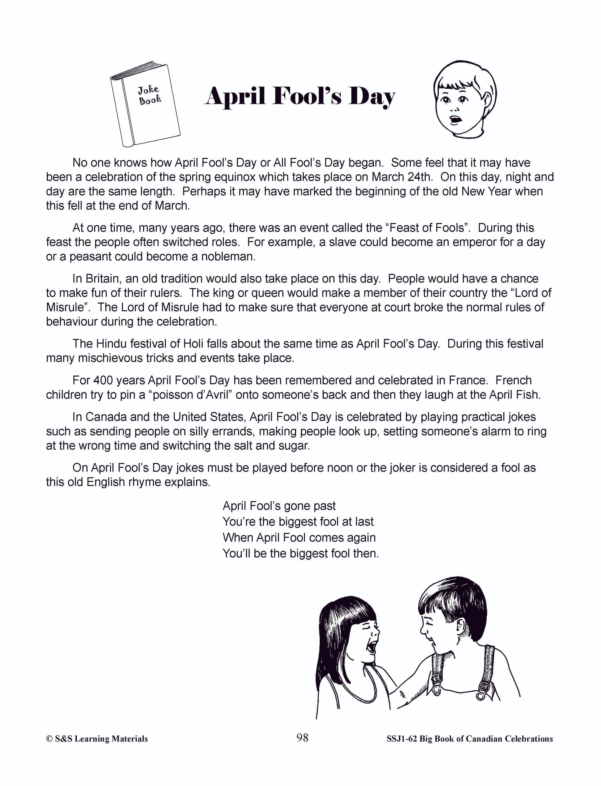 April Fool's Day Lesson Gr. 4-6 Information and Worksheets