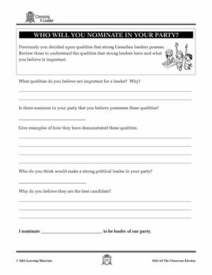 Choosing a Canadian Government Leader Lesson Grades 4-7