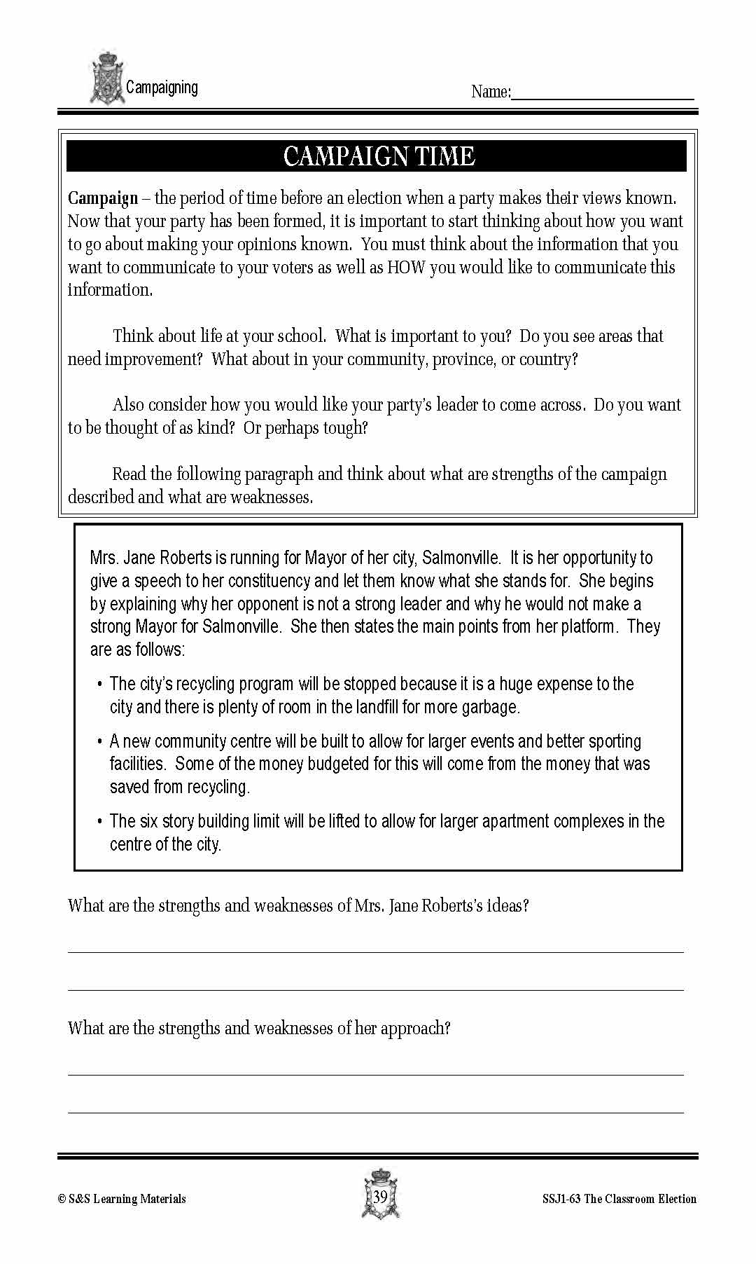 Campaigning for an Election Lesson Grades 4-7