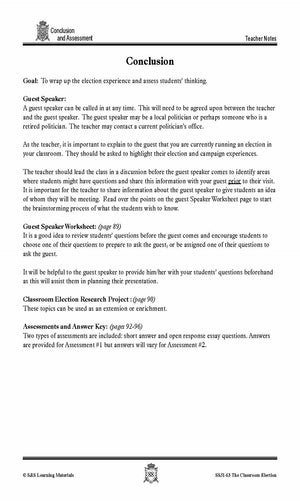 Classroom Election - Conclusion & Assessment Gr. 4-7