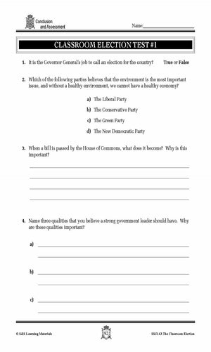 Classroom Election - Conclusion & Assessment Gr. 4-7