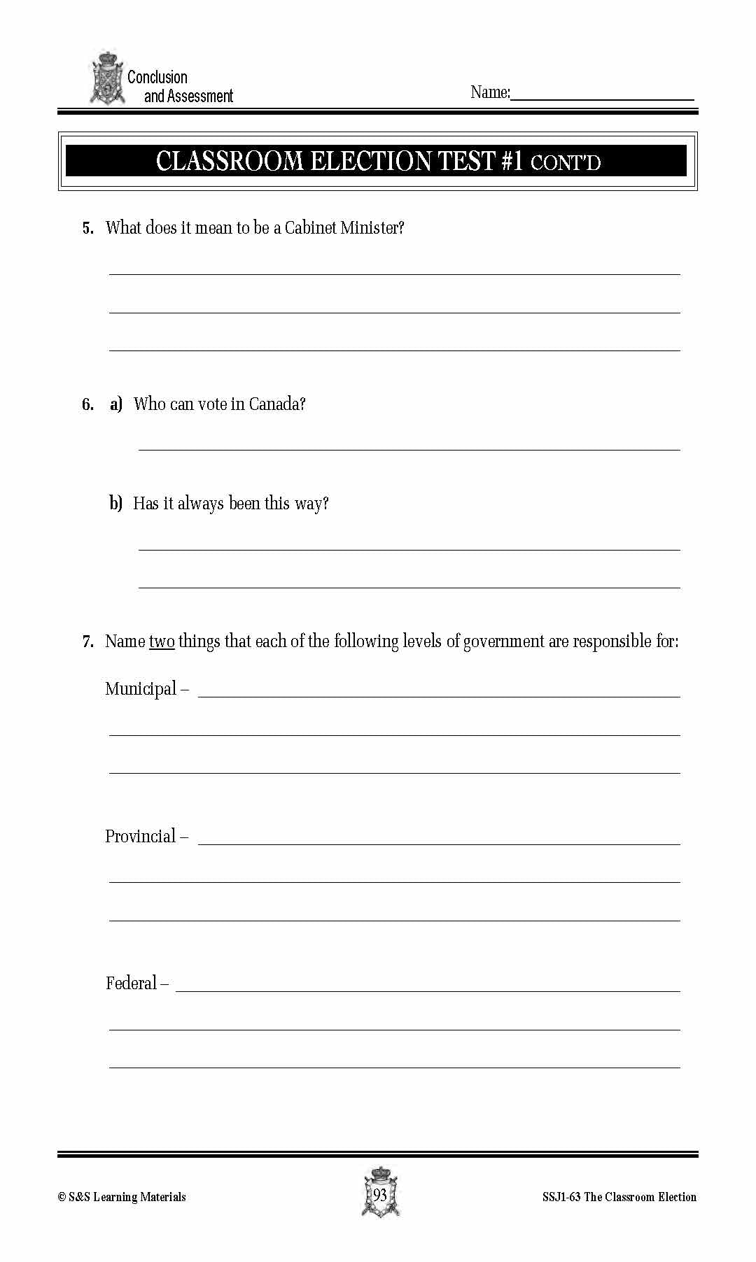 Classroom Election - Conclusion & Assessment Gr. 4-7