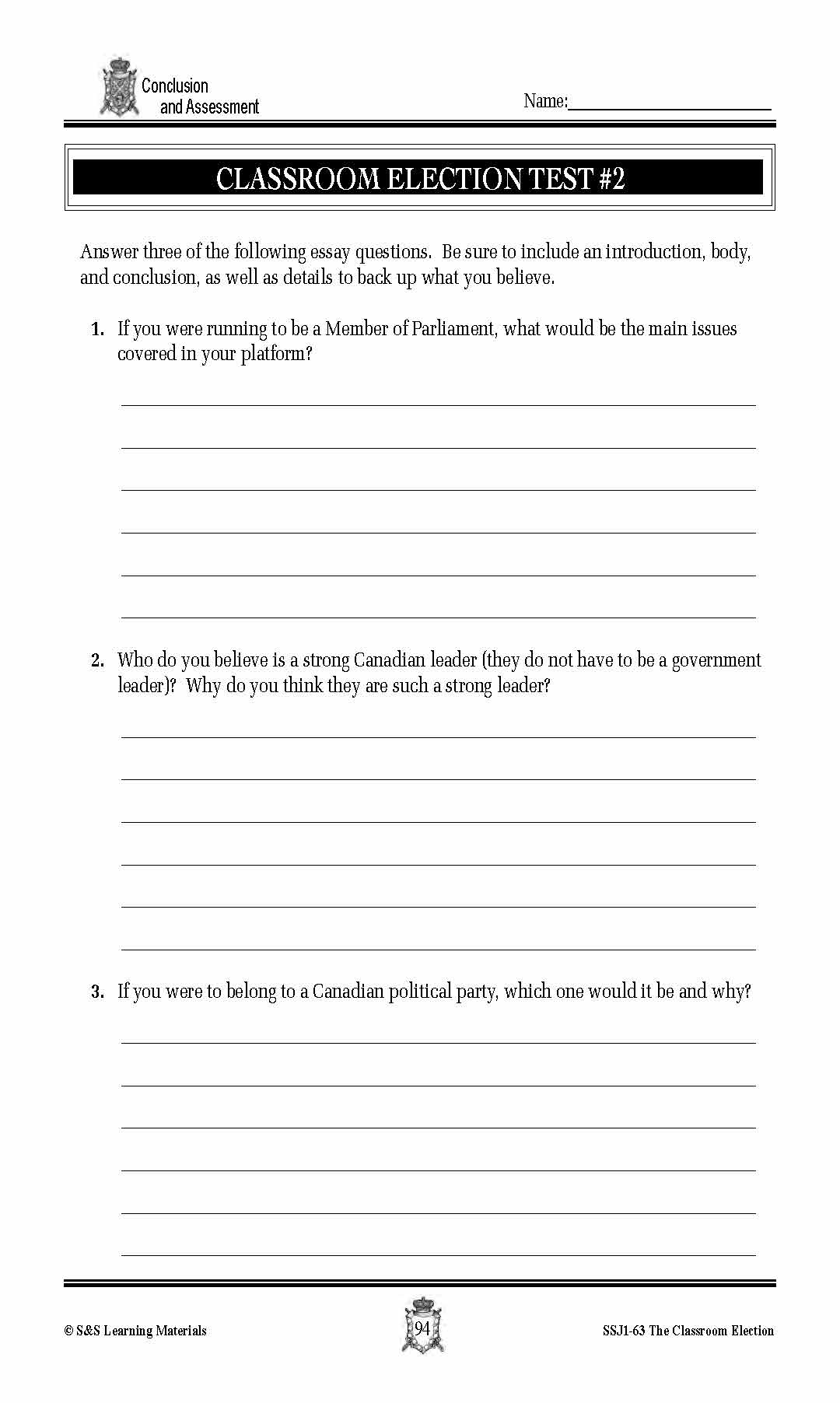 Classroom Election - Conclusion & Assessment Gr. 4-7