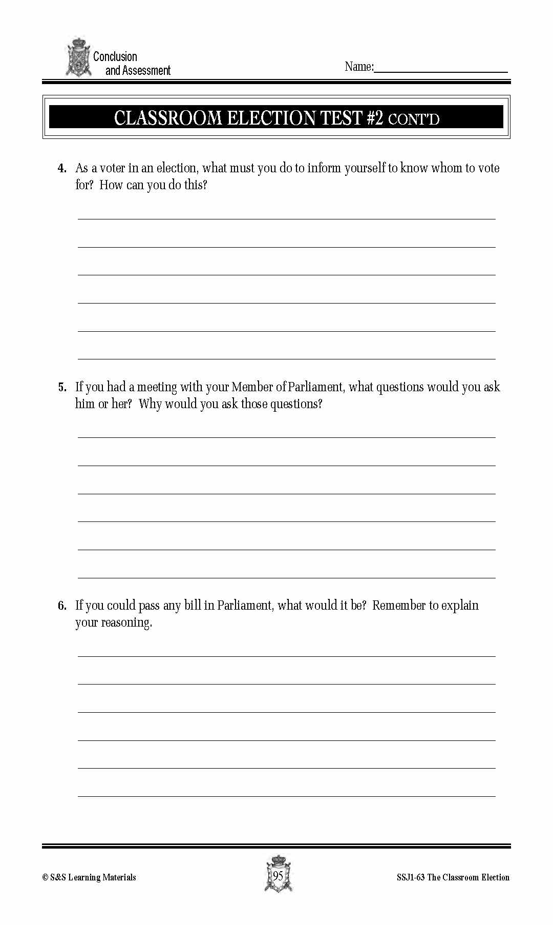 Classroom Election - Conclusion & Assessment Gr. 4-7