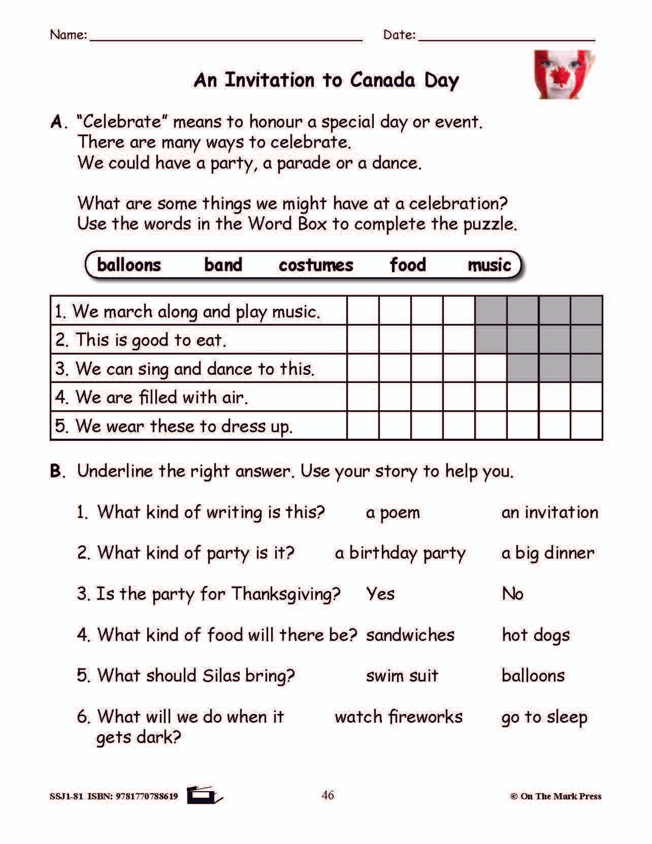 An Invitation to Canada Day Reading Lesson Grade 1