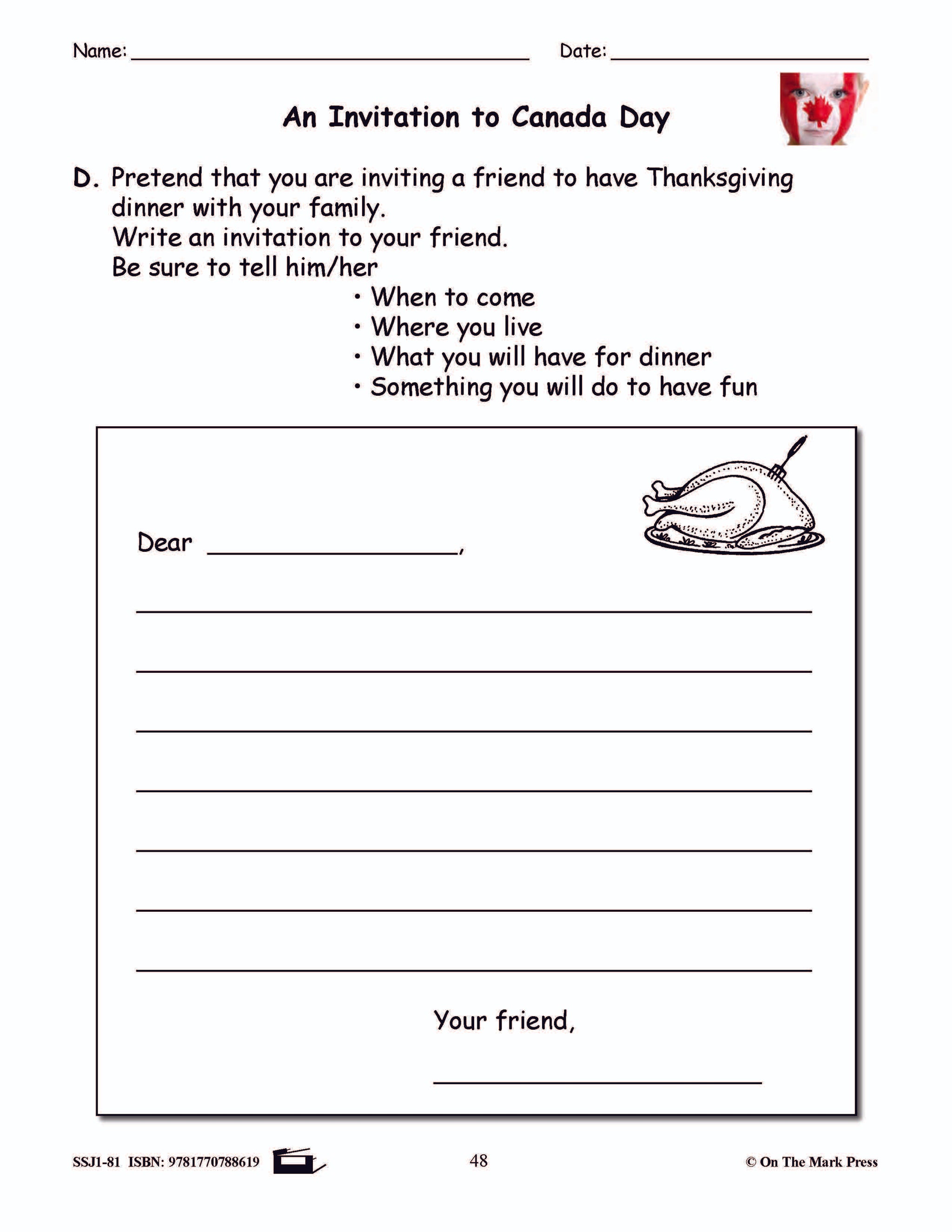 An Invitation to Canada Day Reading Lesson Grade 1