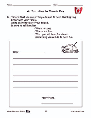 An Invitation to Canada Day Reading Lesson Grade 1