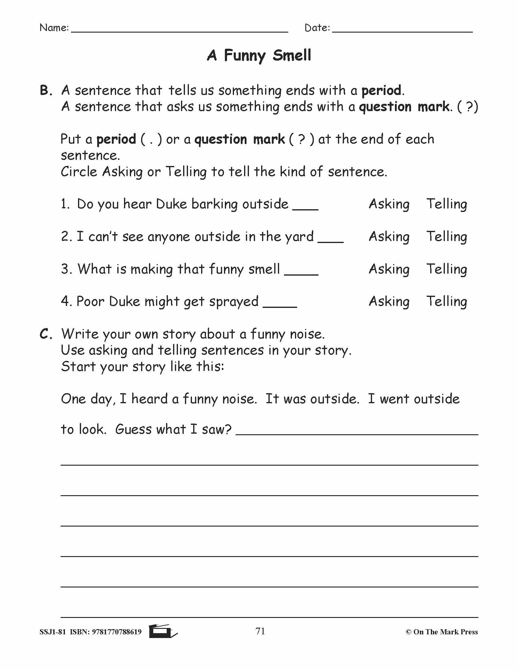 A Funny Smell Grammar Lesson Gr. 1