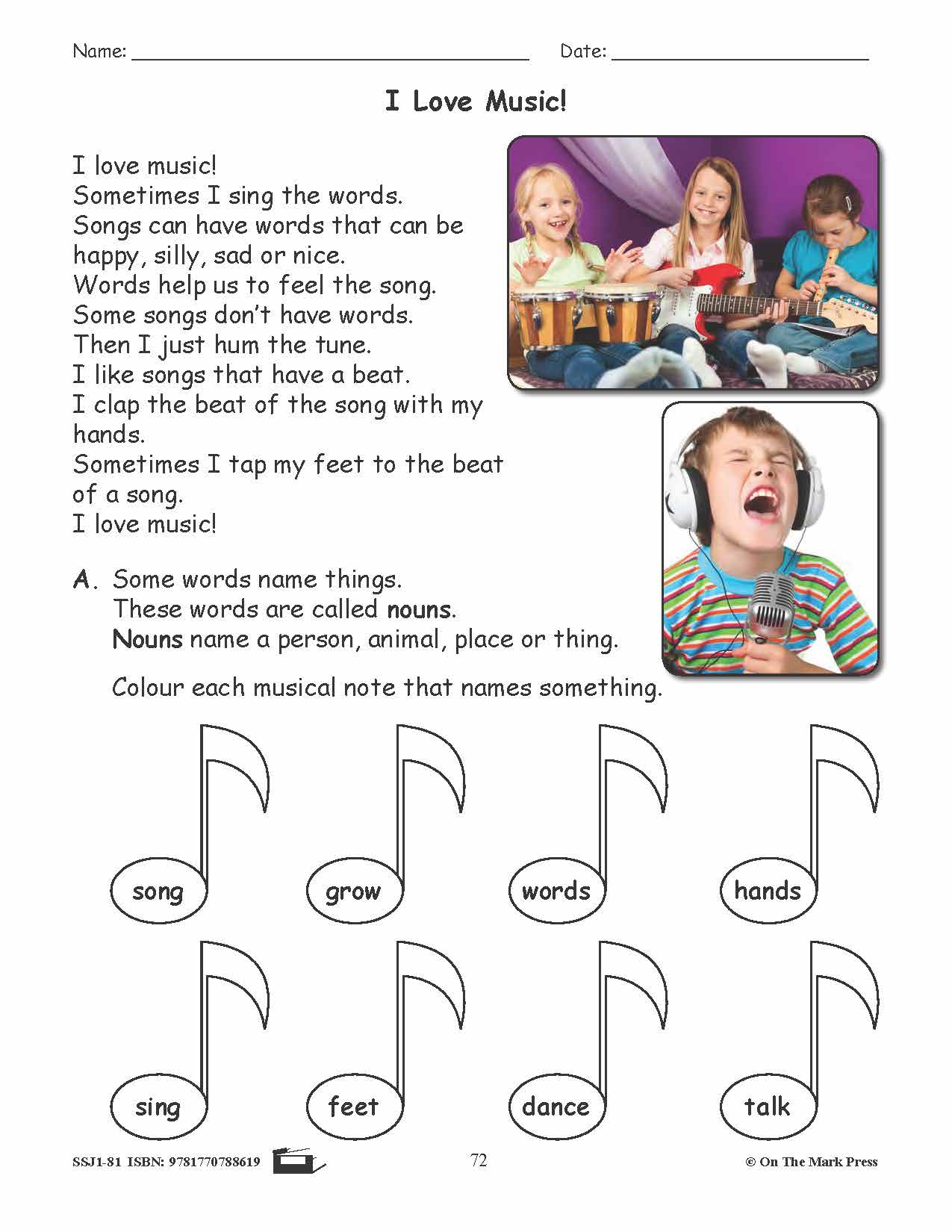 I Love Music! Grammar Lesson Gr. 1
