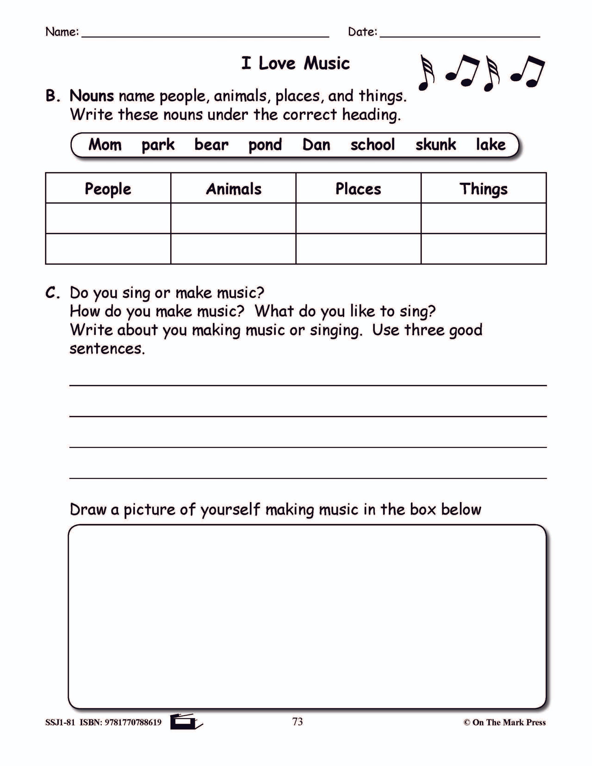 I Love Music! Grammar Lesson Gr. 1