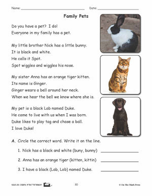 Family Pets Grammar Lesson Gr. 1