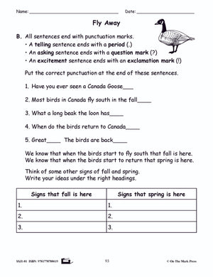 Fly Away Grammar Lesson Grade 1