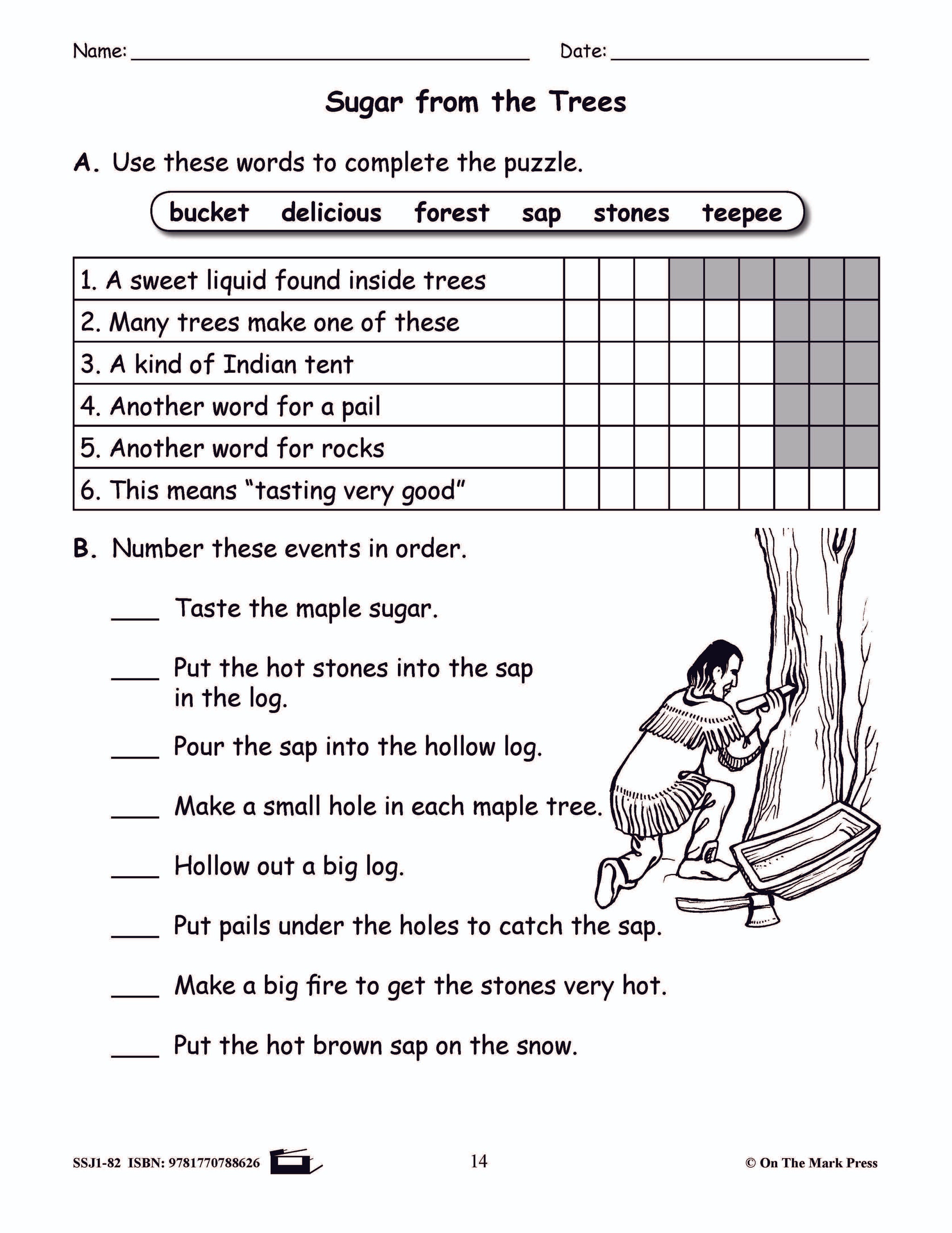 Sugar from the Trees - Maple Syrup Reading Worksheets Gr. 2 (following directions/sequential order)