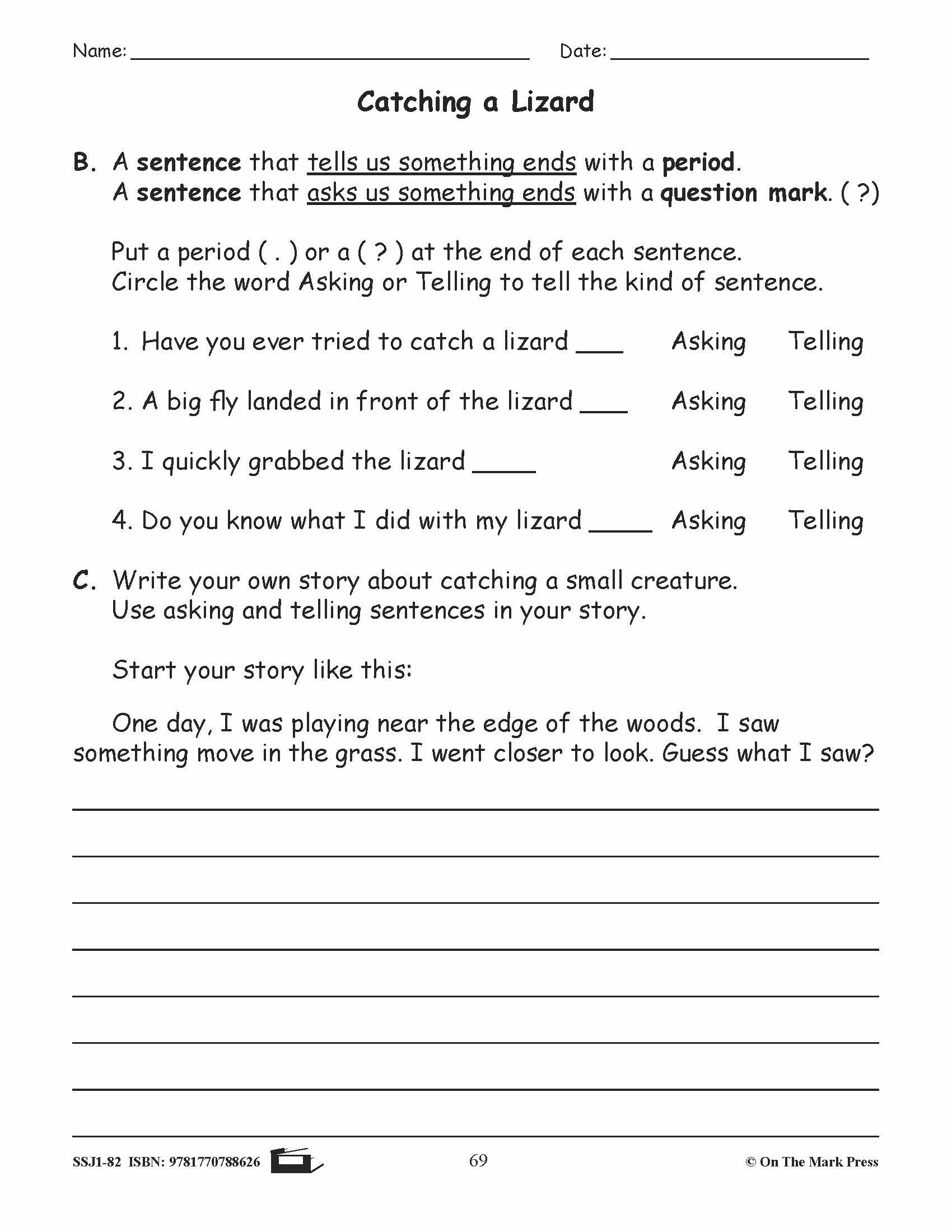 Catching a Lizard Writing & Grammar Lesson Grade 2