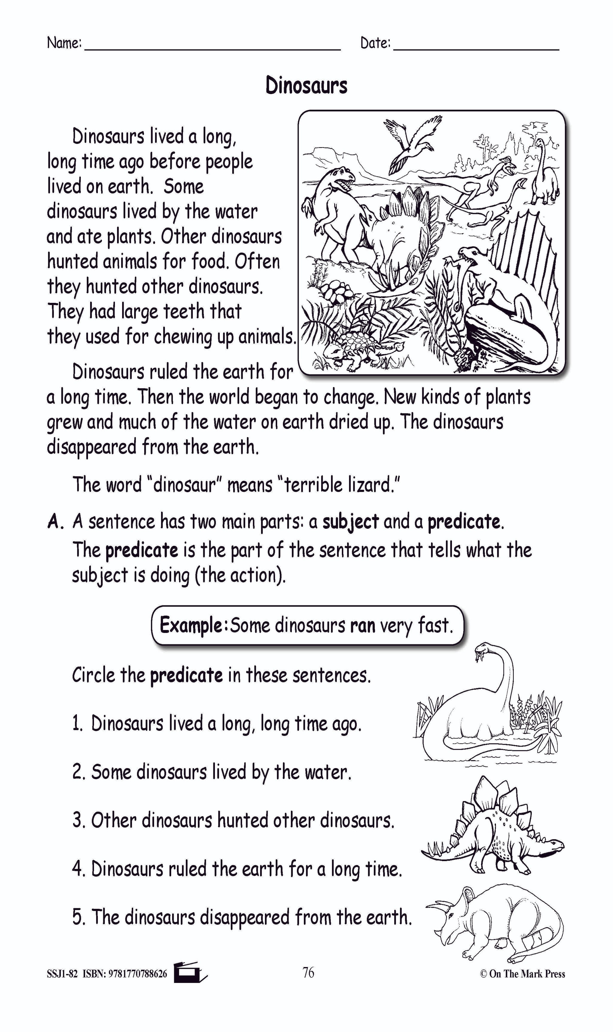 Dinosaurs Grammar Lesson and Worksheets Grade 2
