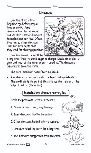 Dinosaurs Grammar Lesson and Worksheets Grade 2