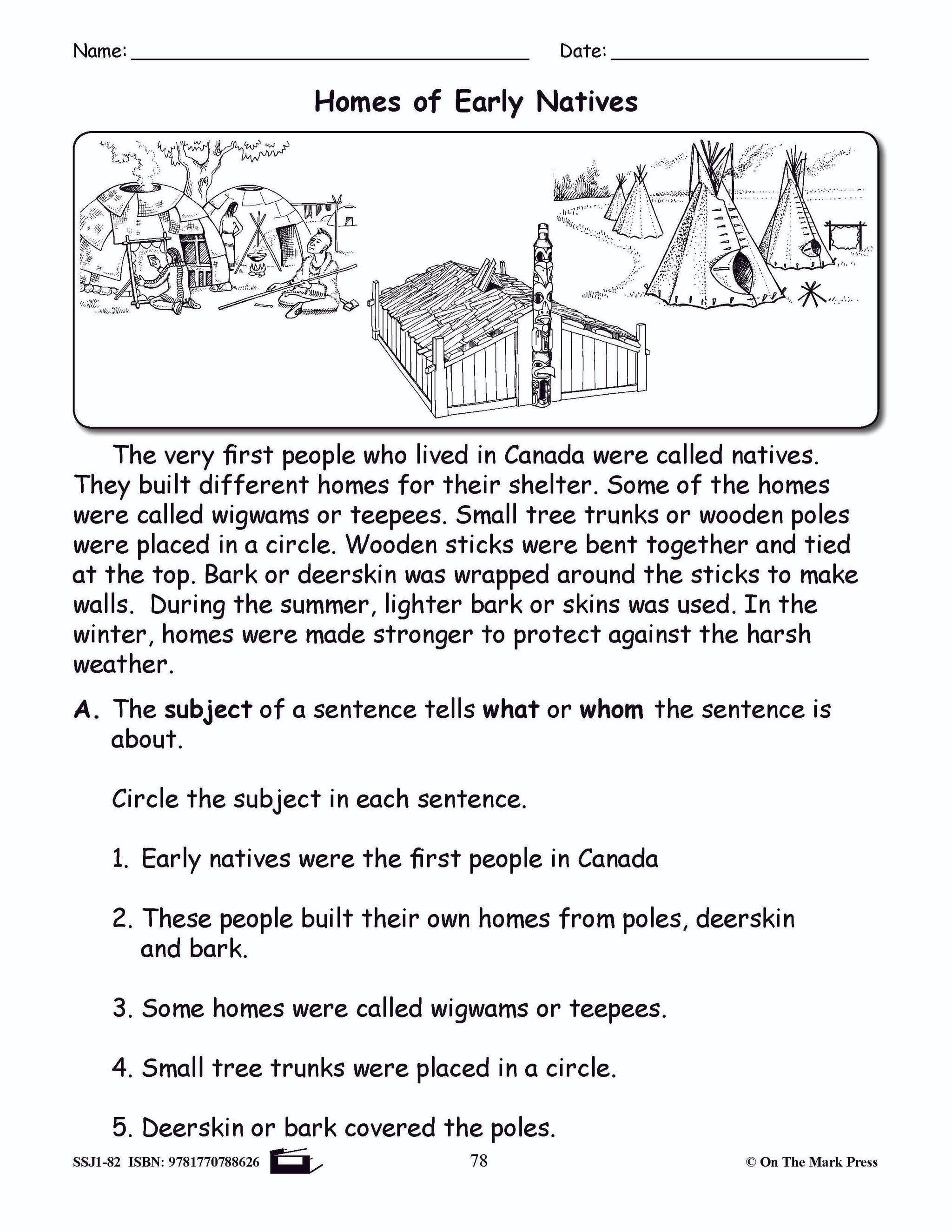 Homes of Early Natives Grammar Lesson Grade 2
