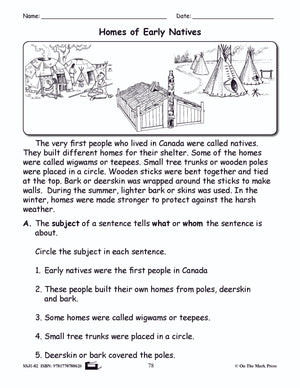 Homes of Early Natives Grammar Lesson Grade 2