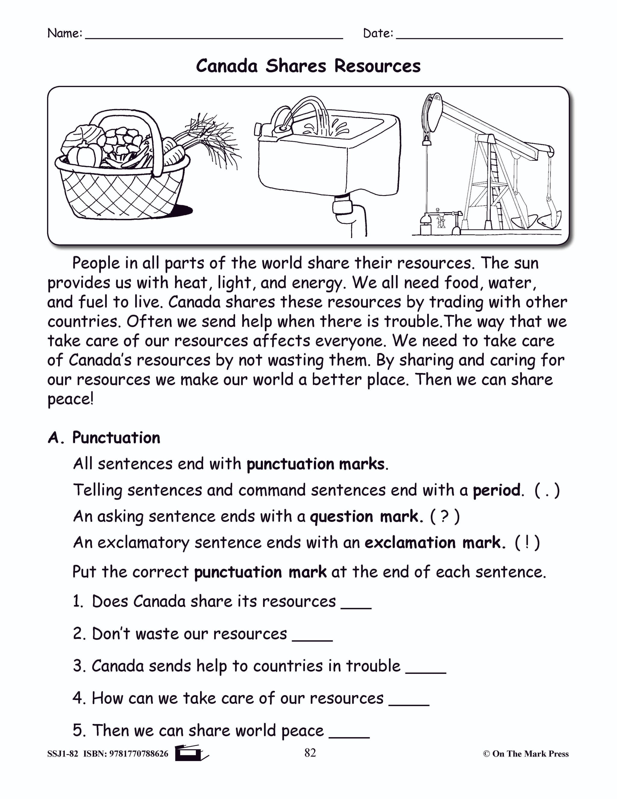 Canada Shares Resources Writing & Grammar Lesson Grade 2