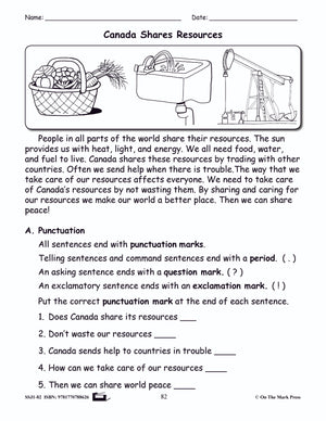 Canada Shares Resources Writing & Grammar Lesson Grade 2