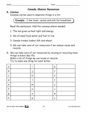 Canada Shares Resources Writing & Grammar Lesson Grade 2