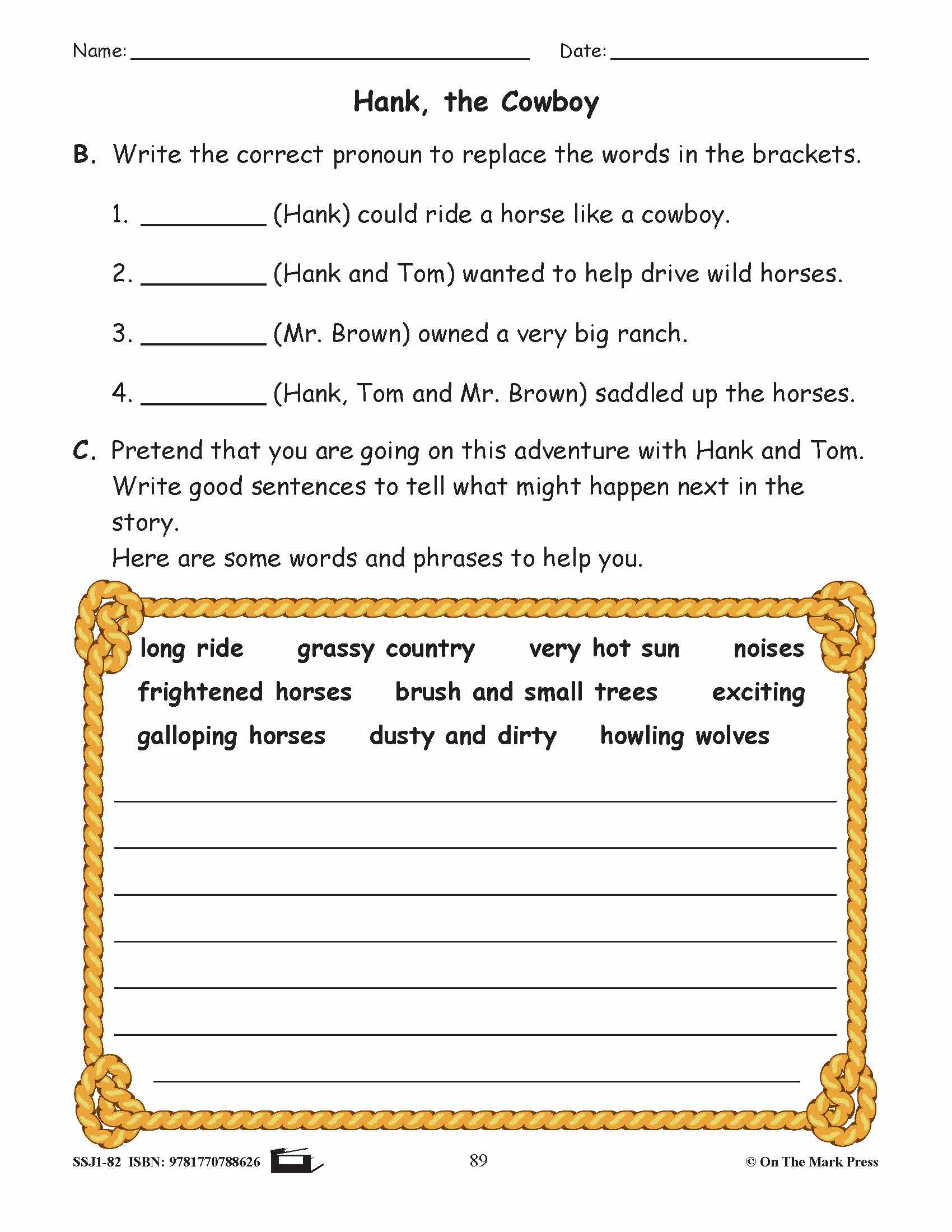 Hank The Cowboy! Grammar Lesson Gr. 2