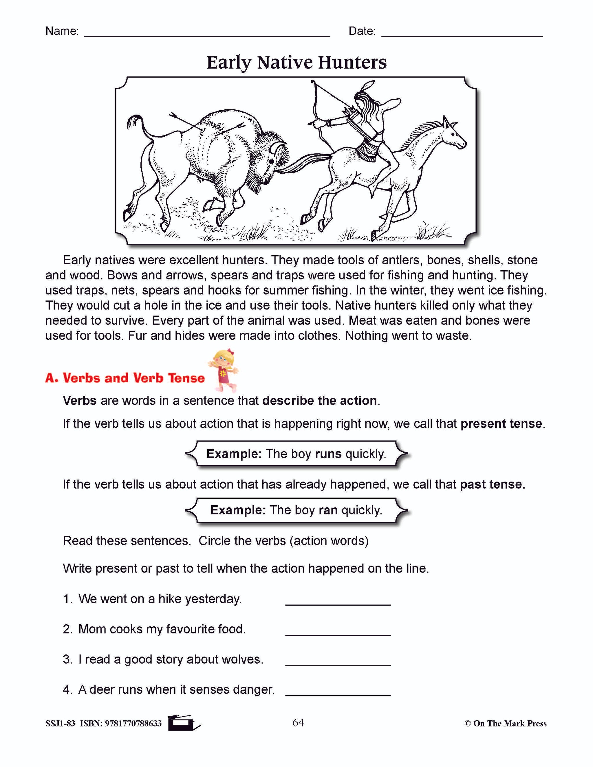 Early Native Hunters Writing & Grammar Lesson Grade 3 (verb and verb tenses)