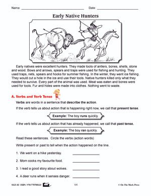 Early Native Hunters Writing & Grammar Lesson Grade 3 (verb and verb tenses)