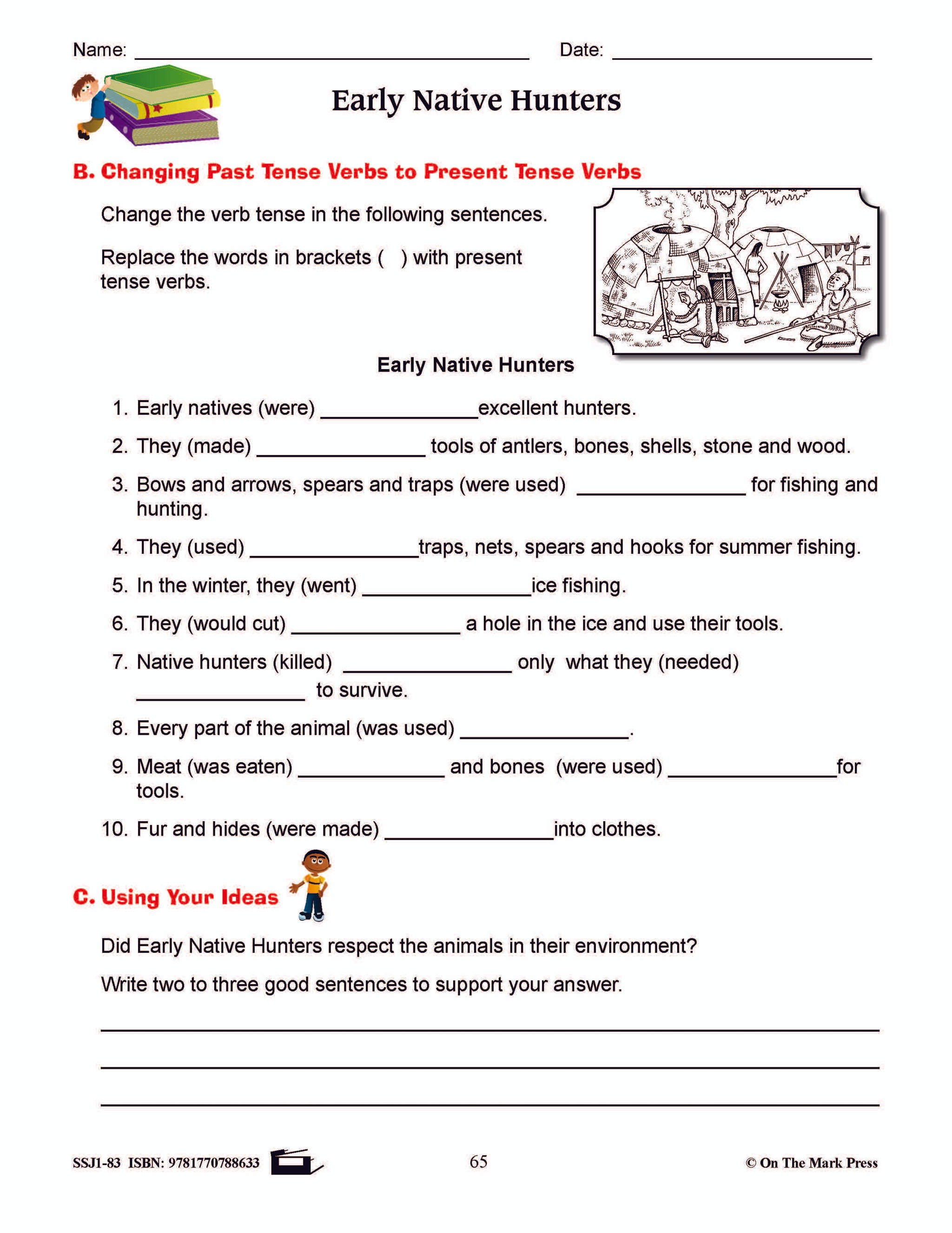 Early Native Hunters Writing & Grammar Lesson Grade 3 (verb and verb tenses)