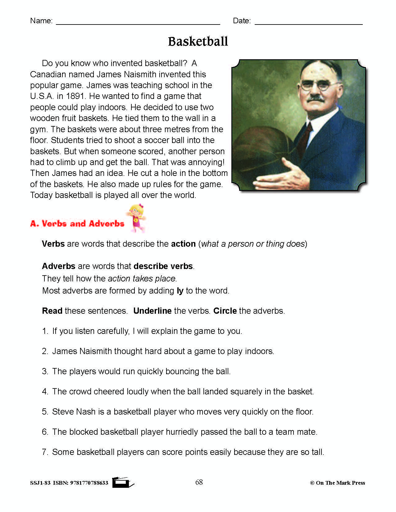 Basketball Writing & Grammar Lesson Grade 3 (verb and adverbs)